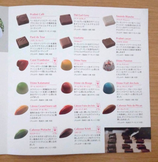 VANDENDER（ヴァンデンダー）のチョコレートの種類がわかるリーフレットの写真 