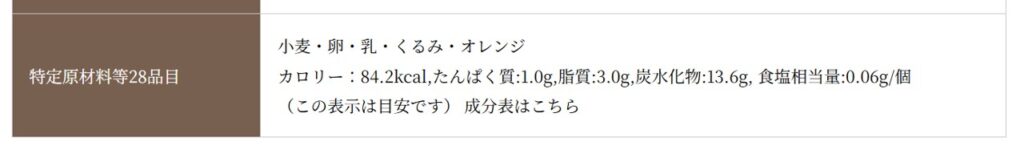 ダークフルーツケーキのカロリーがわかる公式HPのスクリーンショット