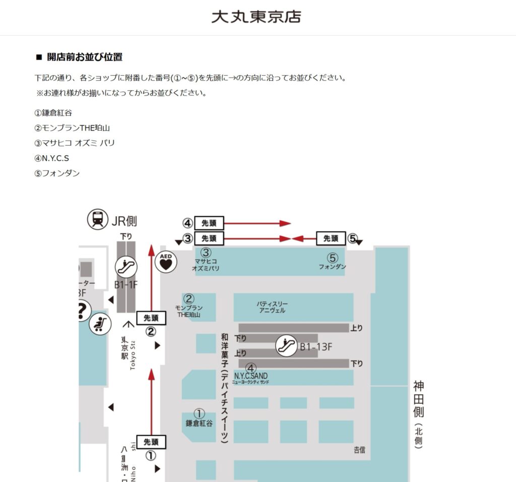 大丸東京店開店前の並ぶ場所がわかるスクリーンショット