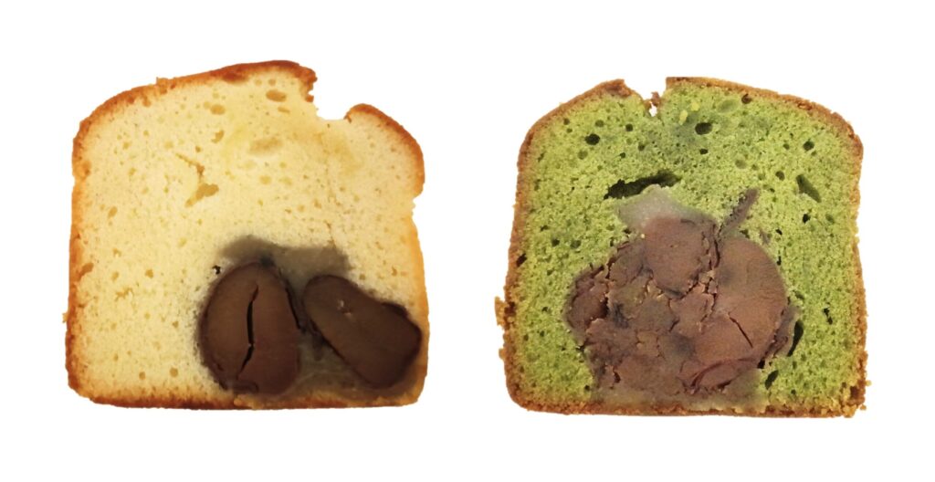 小布施堂のくりあんケーキのプレーンと抹茶の写真